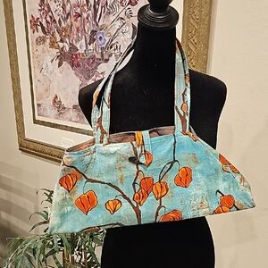 Blue and Orange Shoulder Bag with Hot Air Balloon Pattern